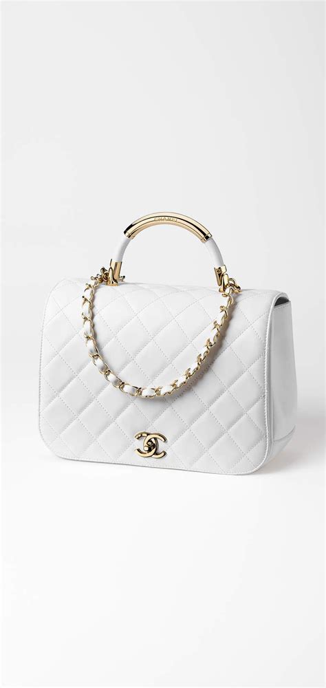 0973628 white chanel handbag gold|Flap bag with top handle, Lambskin & gold metal , white .